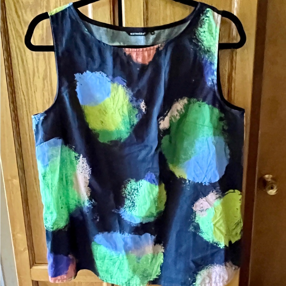 Marimekko Green and Blue Boxy Sleeveless Tank Top